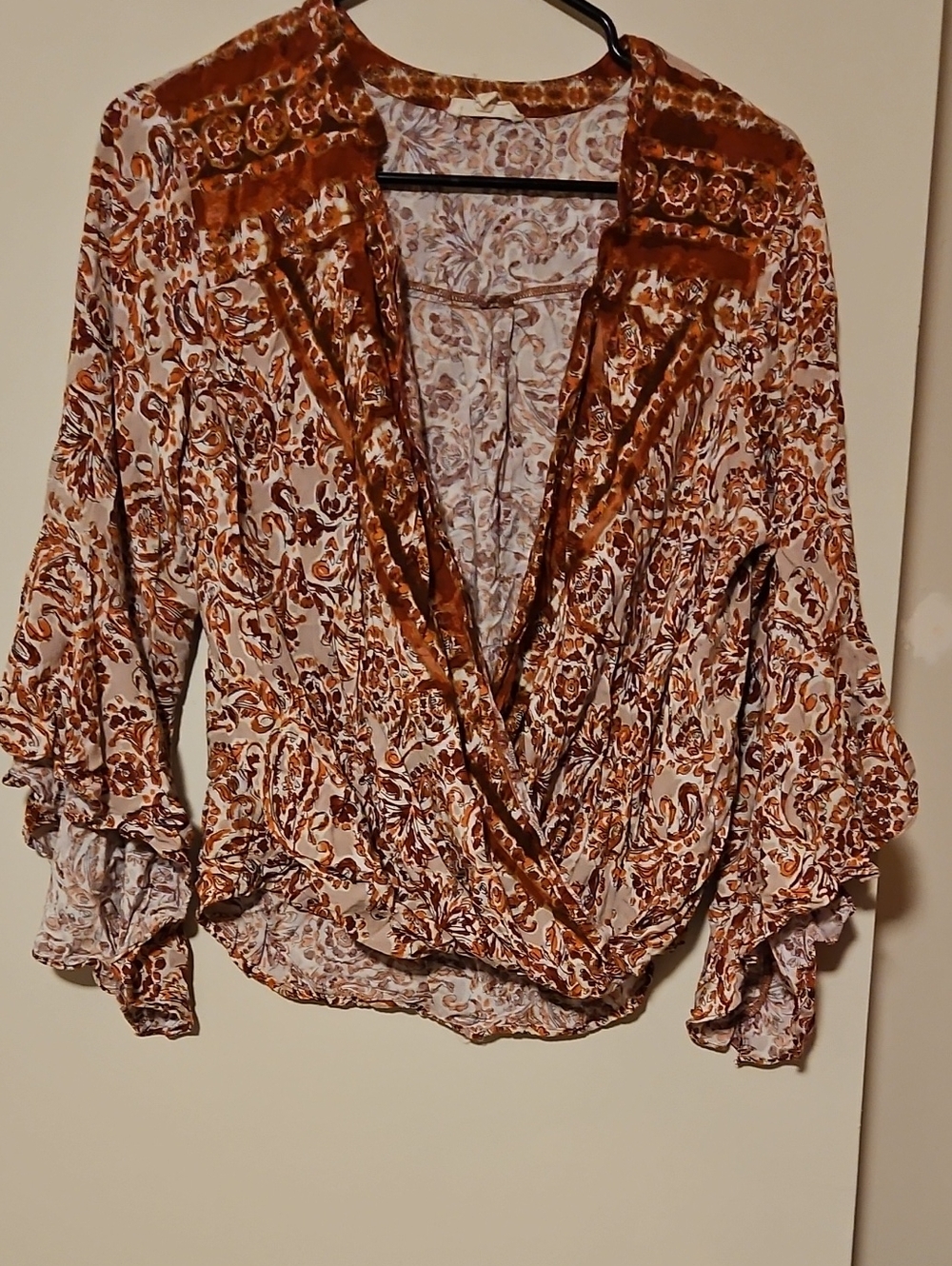 Mystree Rust and Cream Paisley Wrap Blouse